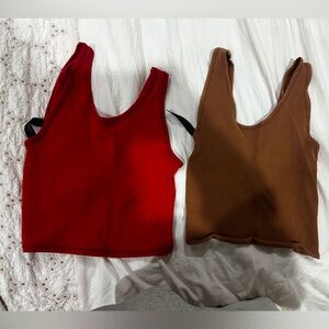 Urban Outfitters 2pc Ribbed Tank Top Bundle Red + Brown Crop Tanks XS S/XS